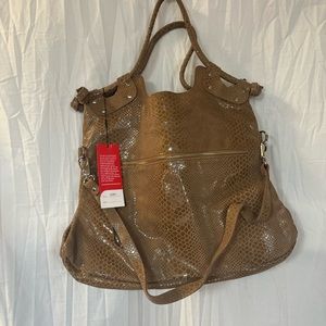 Pietro Alessandro NY Leather Convertible Crossbody Manhattan Handbag Tan snake